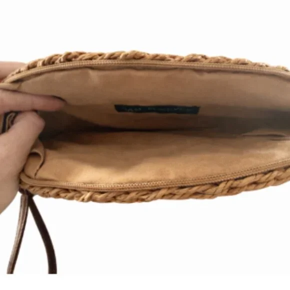 NWOT-3AM Forever Half Moon Woven Straw Clutch w/ Detachable Leather Strap - Picture 5 of 7